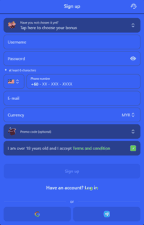 Borang pendaftaran di Dashking88 untuk membuat profil baharu di platform pertaruhan DK88